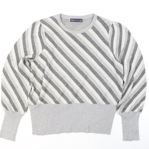 Marks and Spencer Women’s Grey Striped Knit Pullover Jumper Size 12