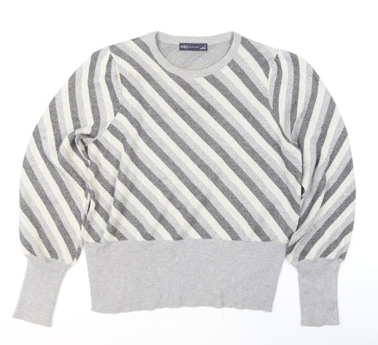 Marks and Spencer Women’s Grey Striped Knit Pullover Jumper Size 12