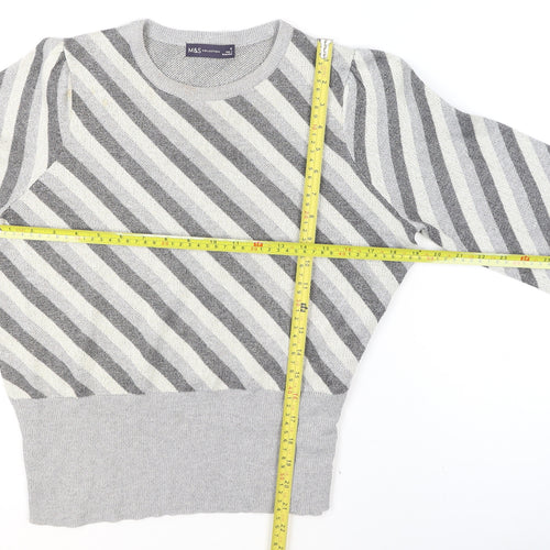 Marks and Spencer Women’s Grey Striped Knit Pullover Jumper Size 12