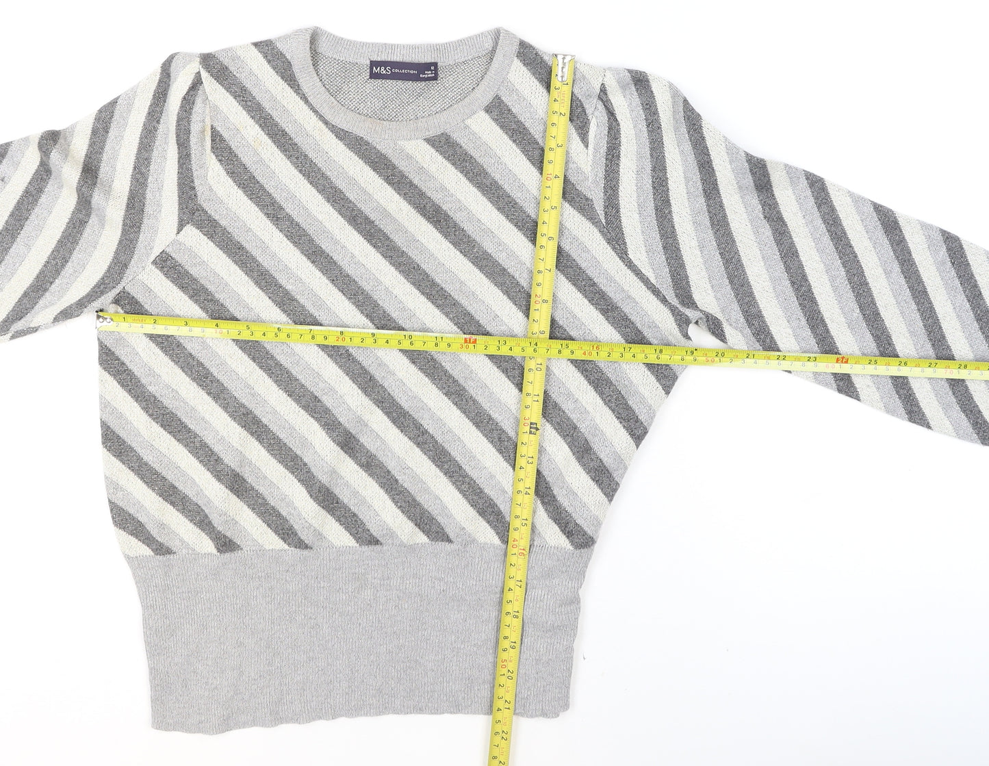 Marks and Spencer Women’s Grey Striped Knit Pullover Jumper Size 12