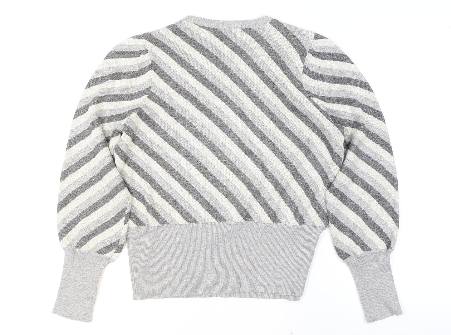 Marks and Spencer Women’s Grey Striped Knit Pullover Jumper Size 12