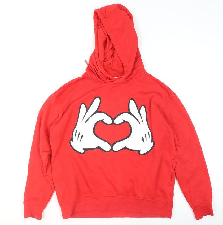 Disney Womens Red Hoodie Small 10/12 Pullover Graphic Mickey Hands Heart