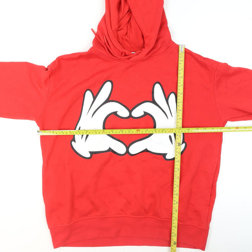 Disney Womens Red Hoodie Small 10/12 Pullover Graphic Mickey Hands Heart