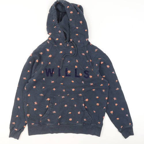 Jack Wills Womens Navy Floral Pullover Hoodie UK 10 Cotton Casual