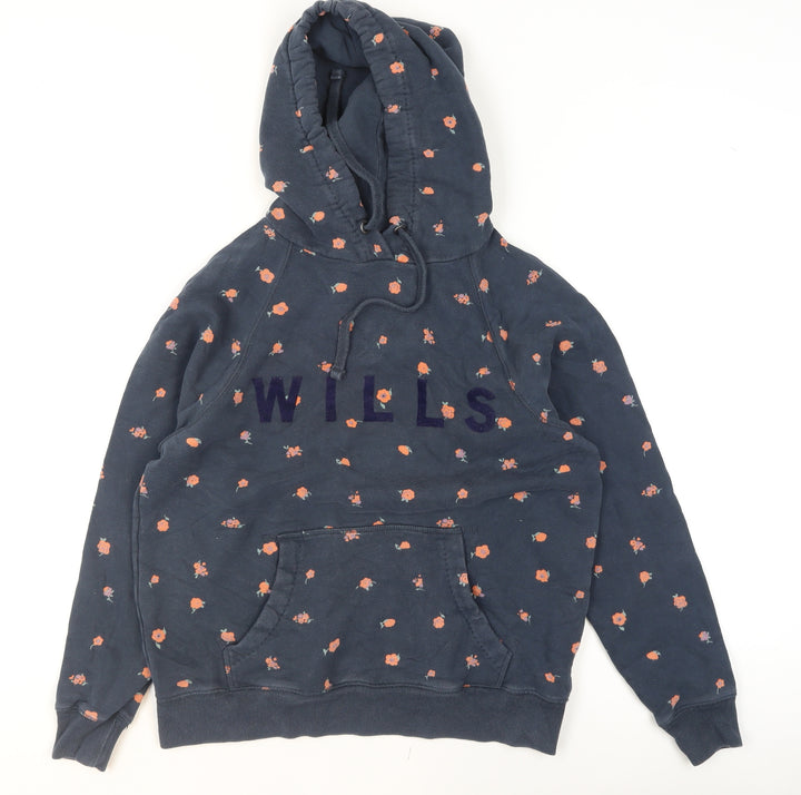 Jack Wills Womens Navy Floral Pullover Hoodie UK 10 Cotton Casual