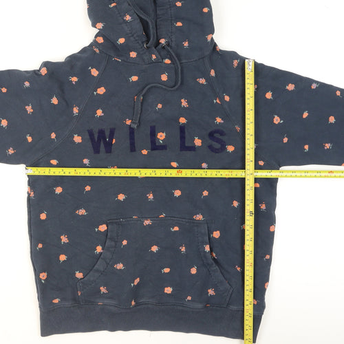 Jack Wills Womens Navy Floral Pullover Hoodie UK 10 Cotton Casual