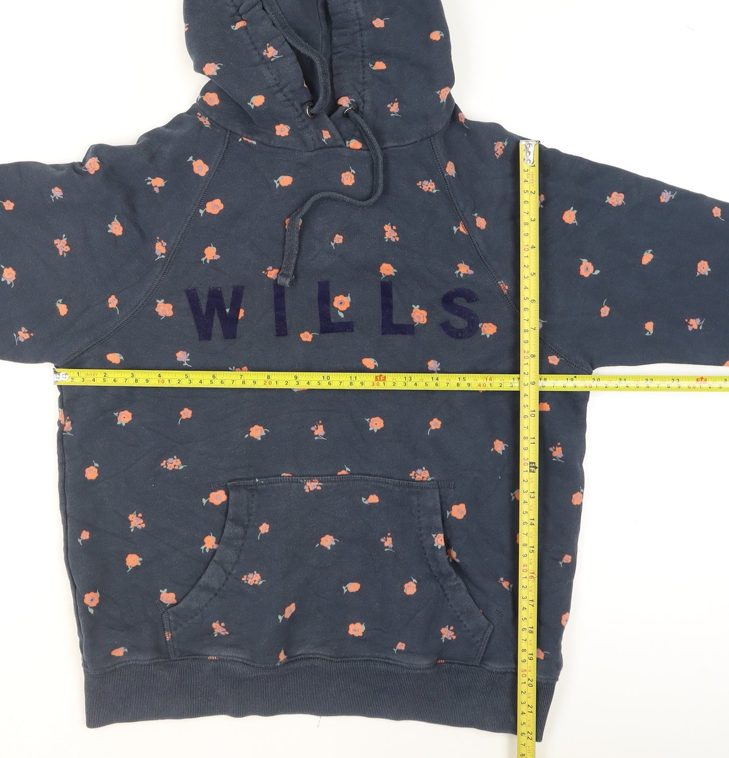 Jack Wills Womens Navy Floral Pullover Hoodie UK 10 Cotton Casual