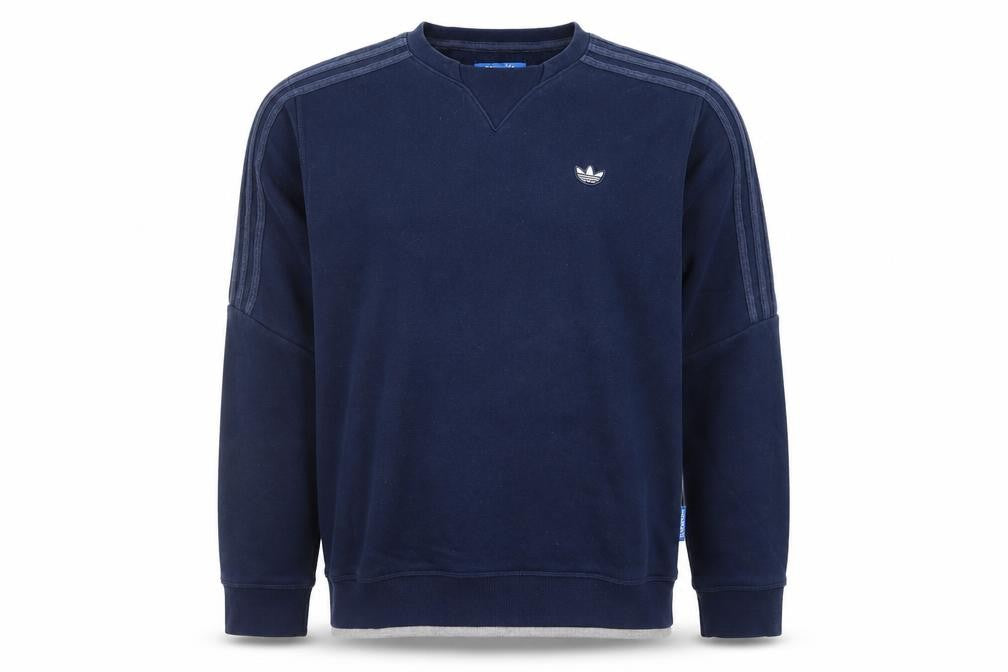 Front view of Adidas Men's Blue Small Pullover Sweatshirt Crew Neck Fleece