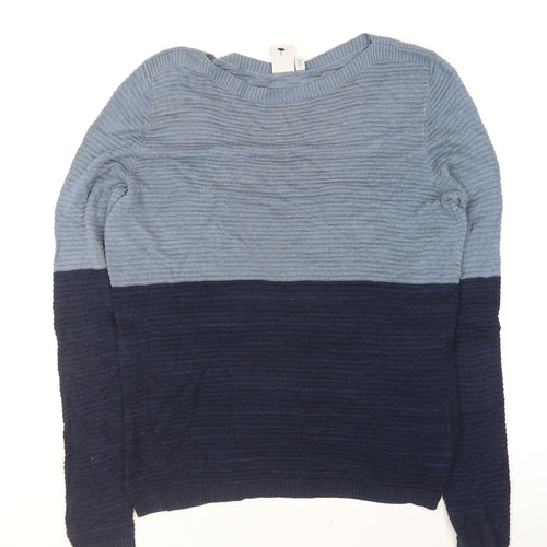 ICHI Women’s Blue Two-Tone Knitted Crew Neck Jumper Size S