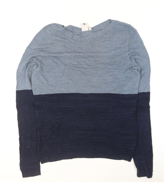 ICHI Women’s Blue Two-Tone Knitted Crew Neck Jumper Size S