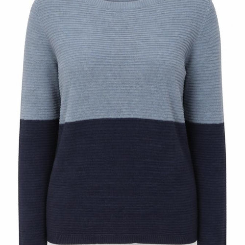 ICHI Women’s Blue Two-Tone Knitted Crew Neck Jumper Size S