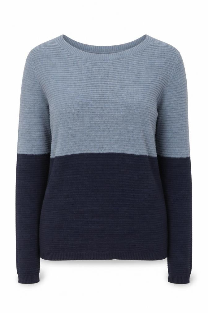 ICHI Women’s Blue Two-Tone Knitted Crew Neck Jumper Size S