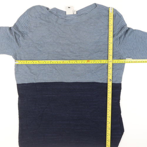 ICHI Women’s Blue Two-Tone Knitted Crew Neck Jumper Size S