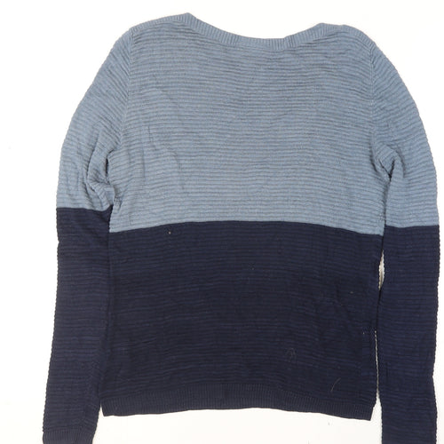 ICHI Women’s Blue Two-Tone Knitted Crew Neck Jumper Size S