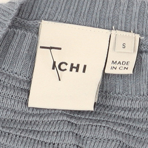ICHI Women’s Blue Two-Tone Knitted Crew Neck Jumper Size S