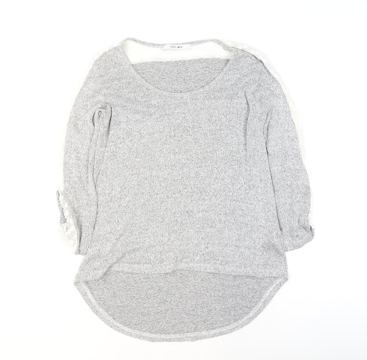 COIN 1804 Women's Grey Lace Detail Knit Pullover Jumper Size M