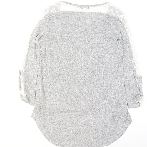 COIN 1804 Women's Grey Lace Detail Knit Pullover Jumper Size M