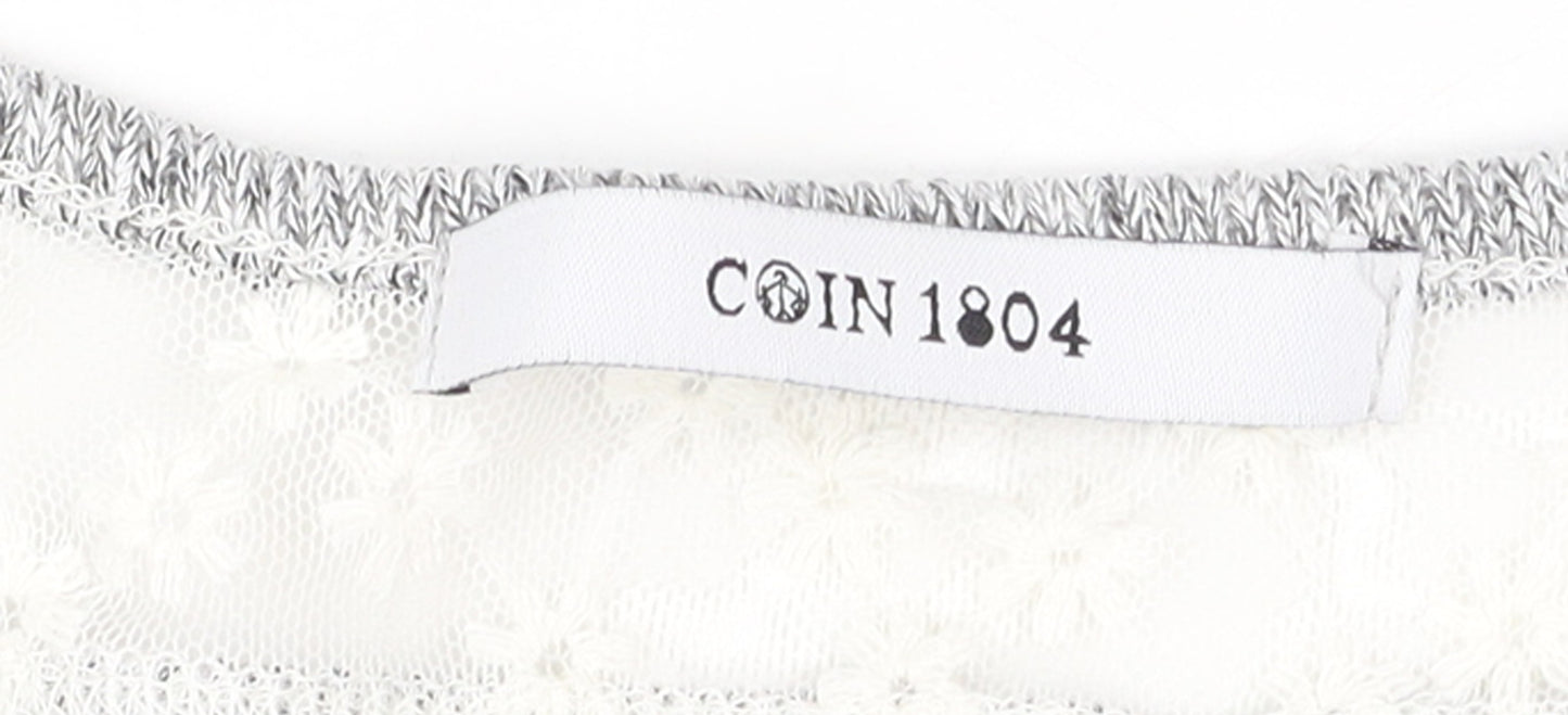 COIN 1804 Women's Grey Lace Detail Knit Pullover Jumper Size M