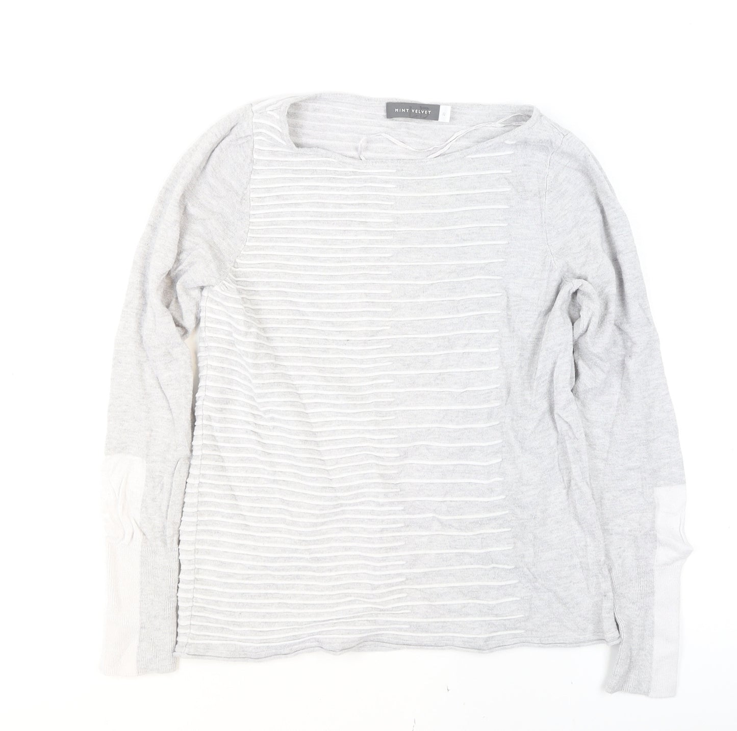 Mint Velvet Womens Grey Size 12 Boat Neck Striped Pullover Jumper