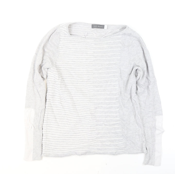 Mint Velvet Womens Grey Size 12 Boat Neck Striped Pullover Jumper