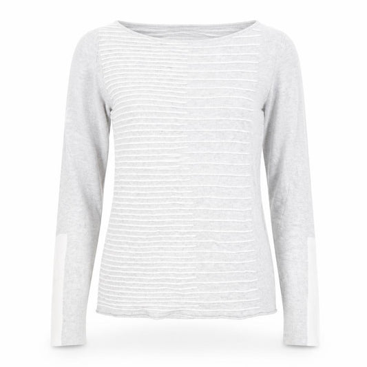 Front view of Mint Velvet women’s grey, size UK 12, boat neck striped jumper