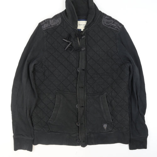 River Island Men’s Black Quilted Cotton Jacket Size M Casual Mid-Length