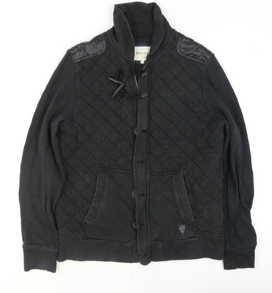 River Island Men’s Black Quilted Cotton Jacket Size M Casual Mid-Length