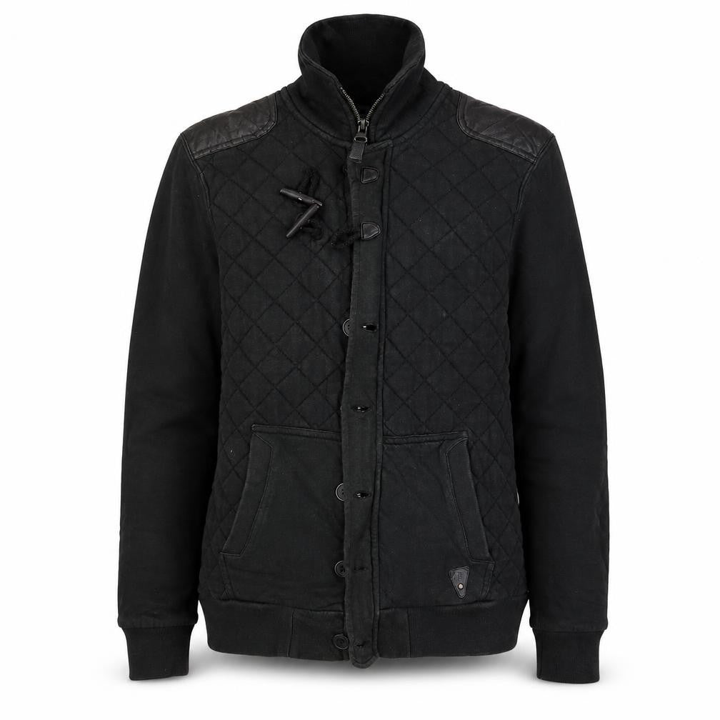 Front view of River Island Men’s Black Quilted Cotton Jacket, size M, Casual Mid-Length