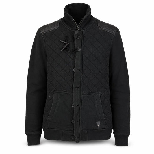 Front view of River Island Men’s Black Quilted Cotton Jacket, size M, Casual Mid-Length