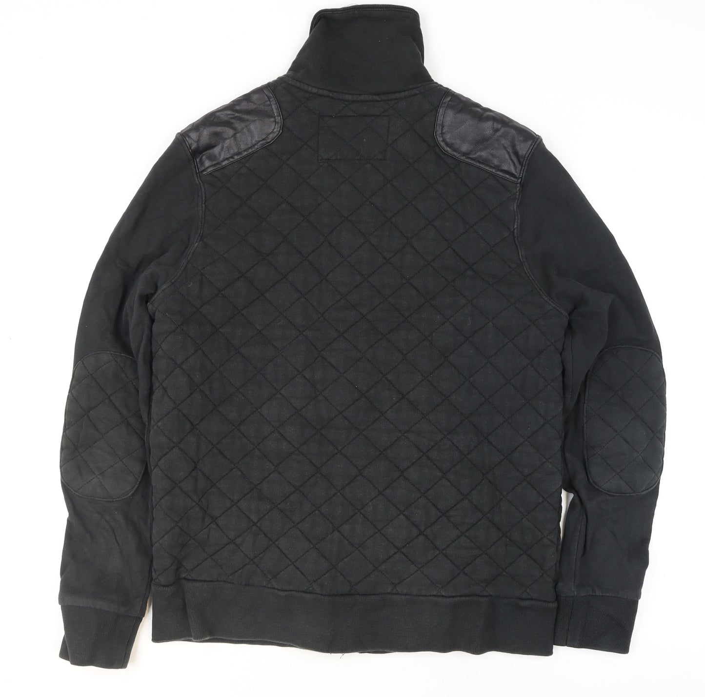 River Island Men’s Black Quilted Cotton Jacket Size M Casual Mid-Length