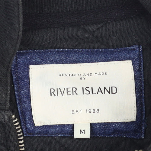 River Island Men’s Black Quilted Cotton Jacket Size M Casual Mid-Length