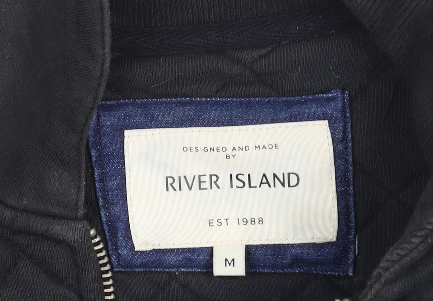 River Island Men’s Black Quilted Cotton Jacket Size M Casual Mid-Length