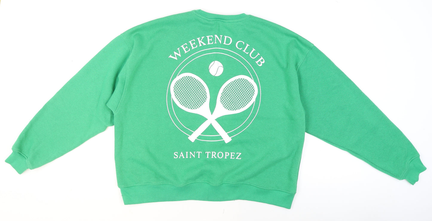 Yours Women Green Crew Neck Pullover Sweatshirt UK 16 Saint Tropez Print