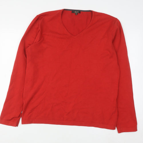 Monsoon Women Red V-Neck Cotton Blend Pullover Jumper XL