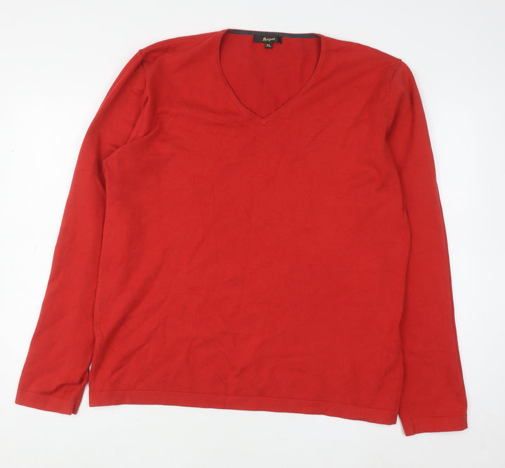 Monsoon Women Red V-Neck Cotton Blend Pullover Jumper XL