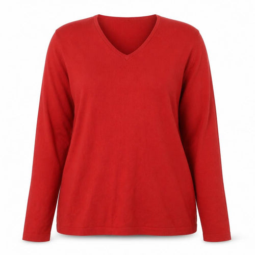 Monsoon Women Red V-Neck Cotton Blend Pullover Jumper XL