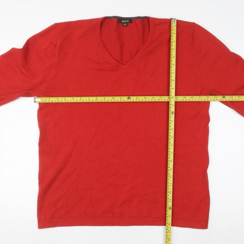 Monsoon Women Red V-Neck Cotton Blend Pullover Jumper XL
