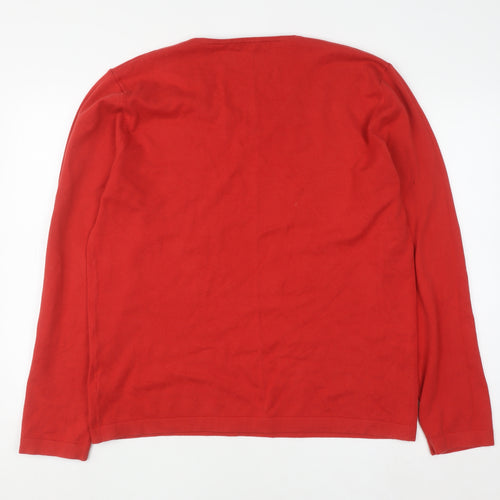 Monsoon Women Red V-Neck Cotton Blend Pullover Jumper XL