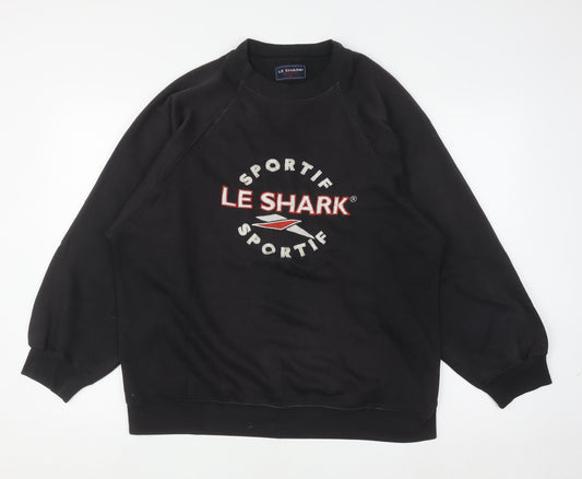 Front view of Le Shark Men's Black Medium Pullover Sweatshirt Embroidered Logo