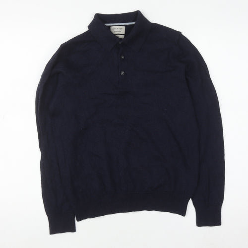 Chester Barrie Men's Blue Merino Wool Long Sleeve Formal Polo Shirt M
