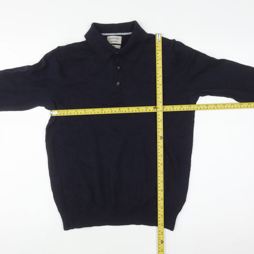 Chester Barrie Men's Blue Merino Wool Long Sleeve Formal Polo Shirt M