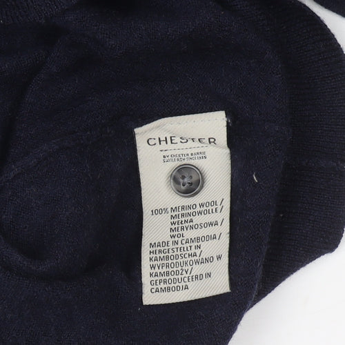 Chester Barrie Men's Blue Merino Wool Long Sleeve Formal Polo Shirt M