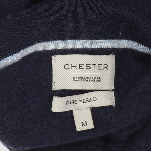 Chester Barrie Men's Blue Merino Wool Long Sleeve Formal Polo Shirt M