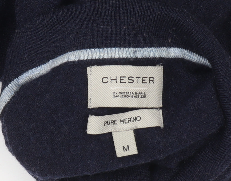 Chester Barrie Men's Blue Merino Wool Long Sleeve Formal Polo Shirt M