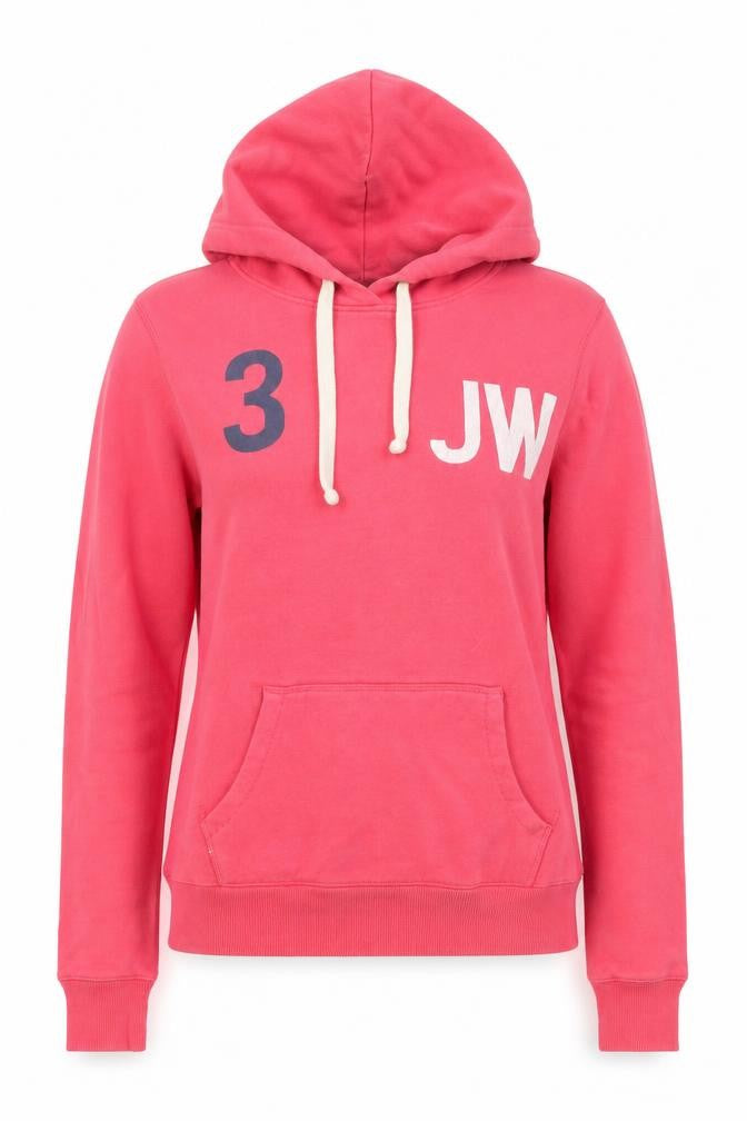 Front view of Jack Wills women’s pink pullover hoodie, size UK 10, cotton blend