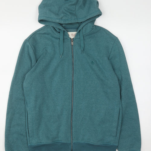 Original Penguin Womens Teal Full Zip Hoodie Size M Cotton Blend