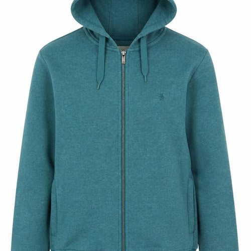 Original Penguin Womens Teal Full Zip Hoodie Size M Cotton Blend