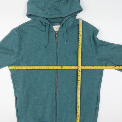 Original Penguin Womens Teal Full Zip Hoodie Size M Cotton Blend