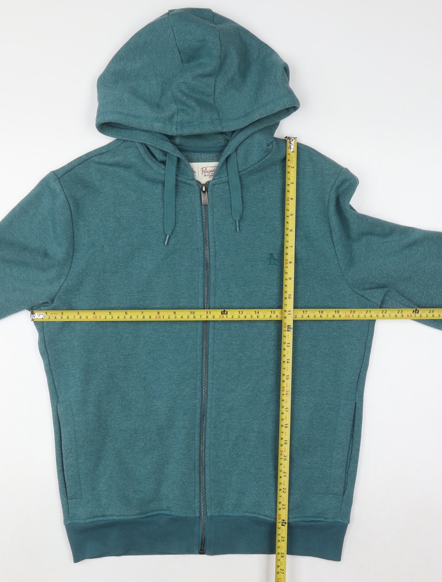 Original Penguin Womens Teal Full Zip Hoodie Size M Cotton Blend