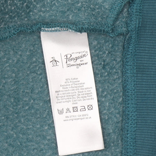 Original Penguin Womens Teal Full Zip Hoodie Size M Cotton Blend